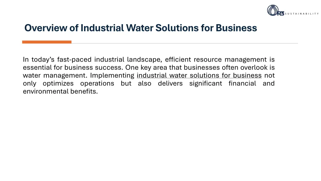 overview of industrial water solutions