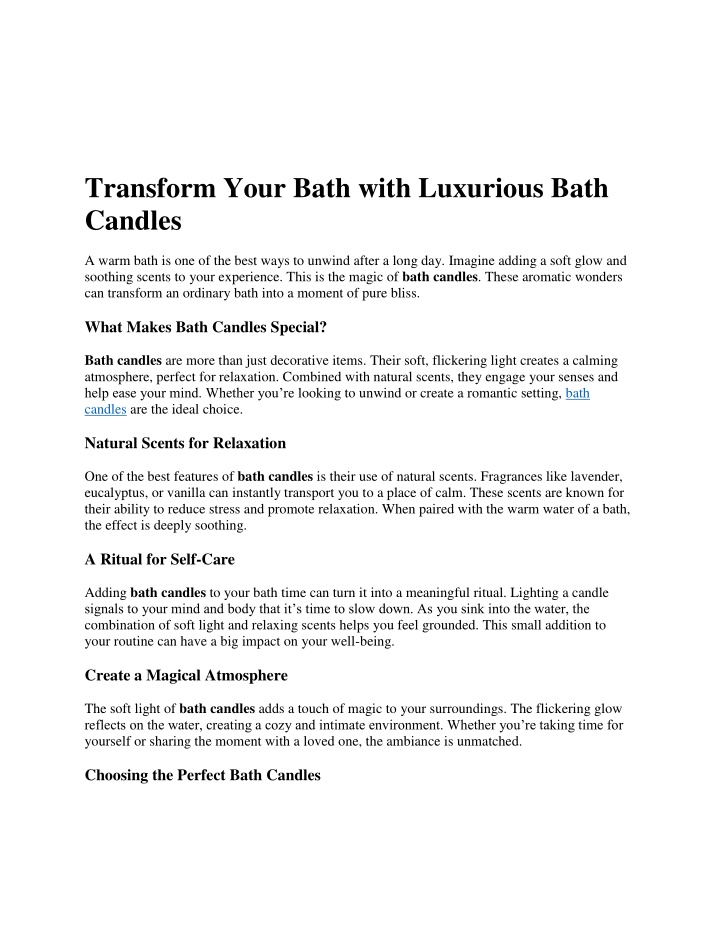 transform your bath with luxurious bath candles