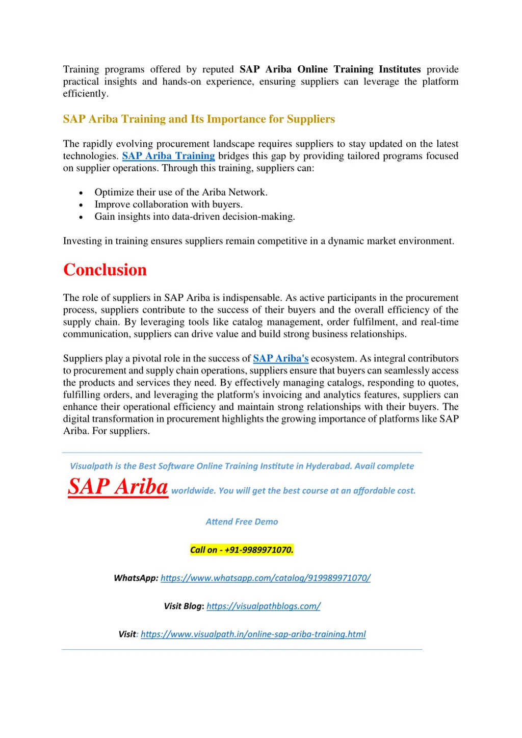 training programs offered by reputed sap ariba