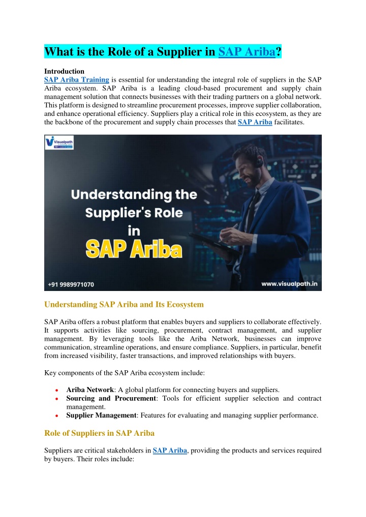 what is the role of a supplier in sap ariba