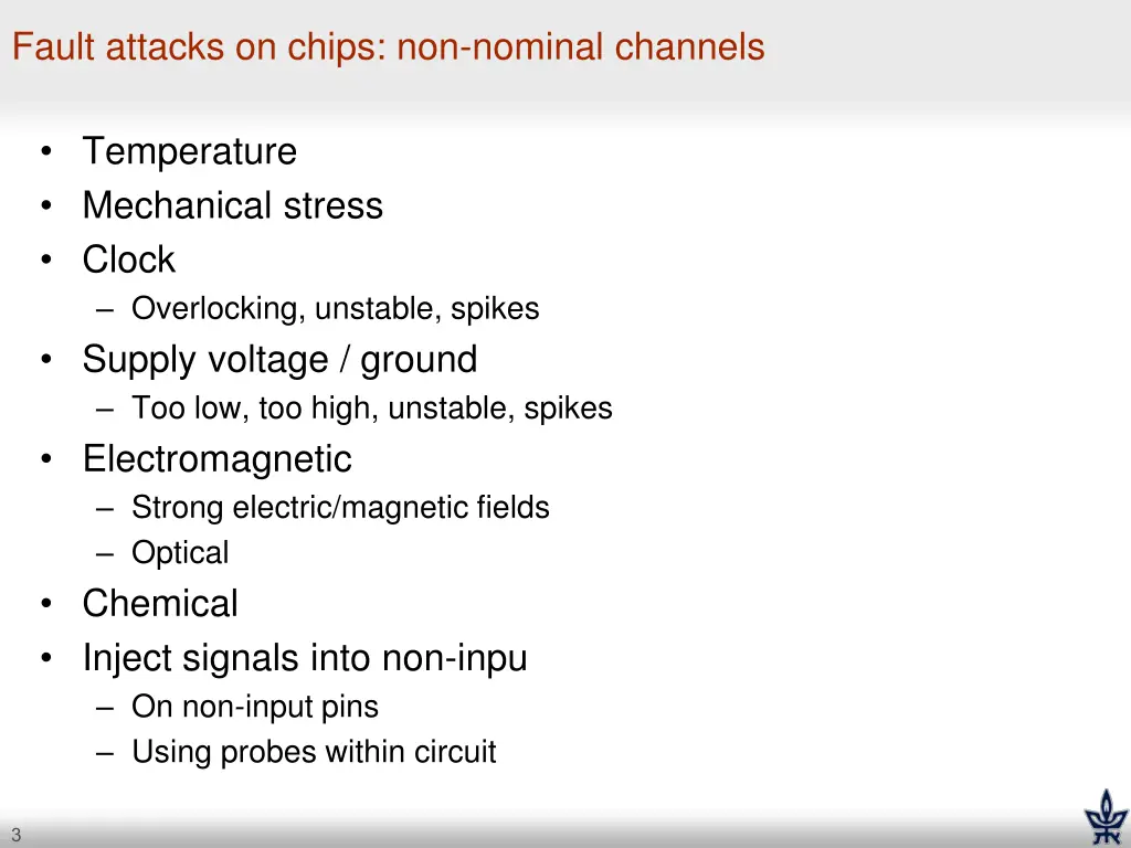 fault attacks on chips non nominal channels