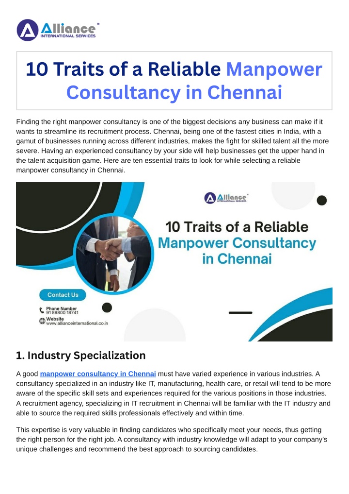 10 traits of a reliable manpower consultancy