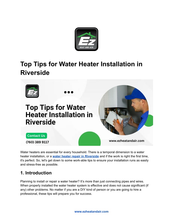 top tips for water heater installation