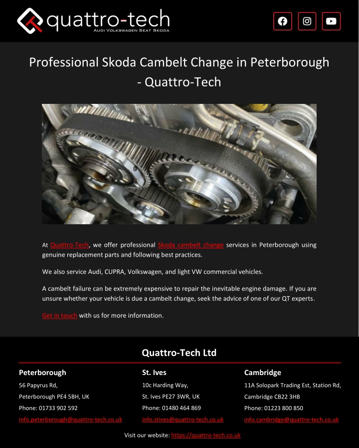 professional skoda cambelt change in peterborough