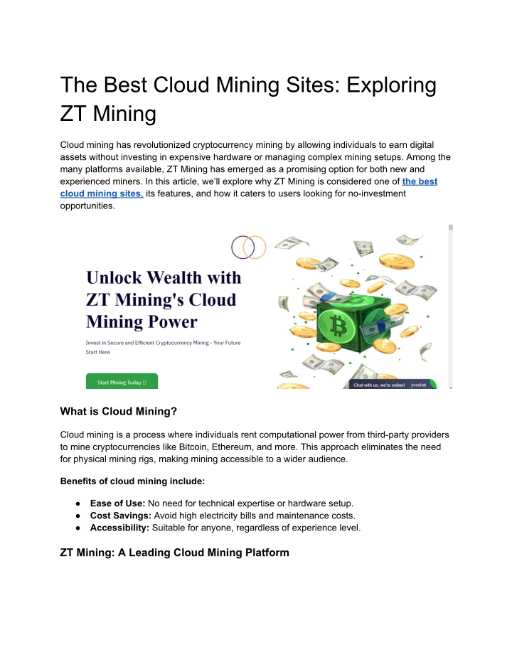 the best cloud mining sites exploring zt mining