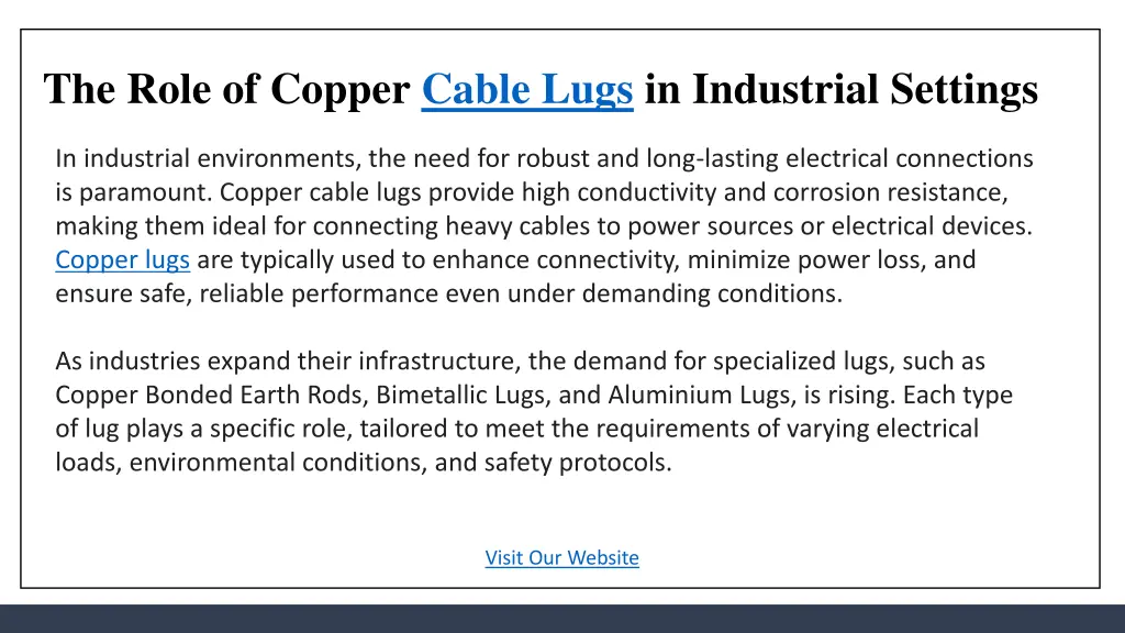 the role of copper cable lugs in industrial