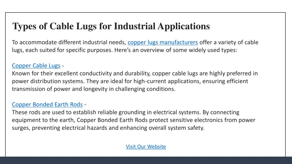 types of cable lugs for industrial applications