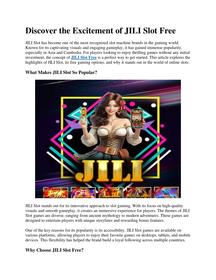 discover the excitement of jili slot free