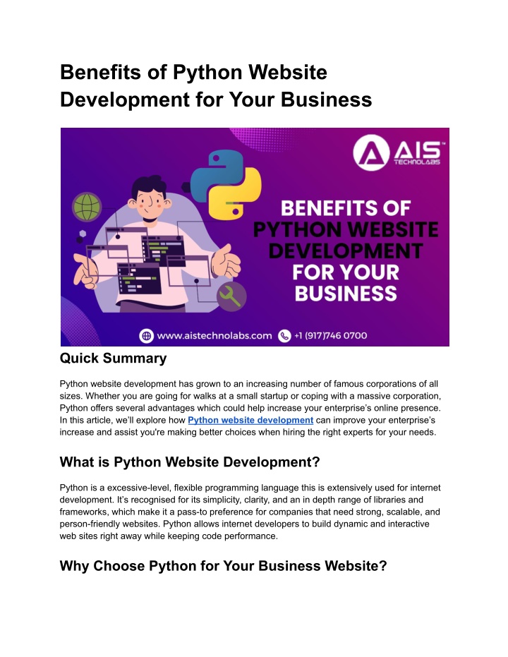 benefits of python website development for your