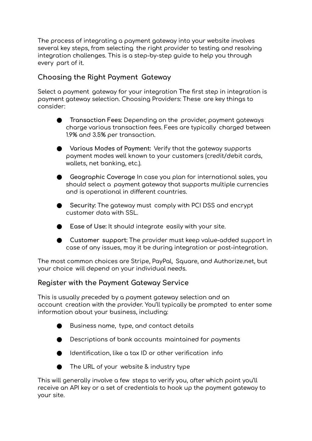 the process of integrating a payment gateway into