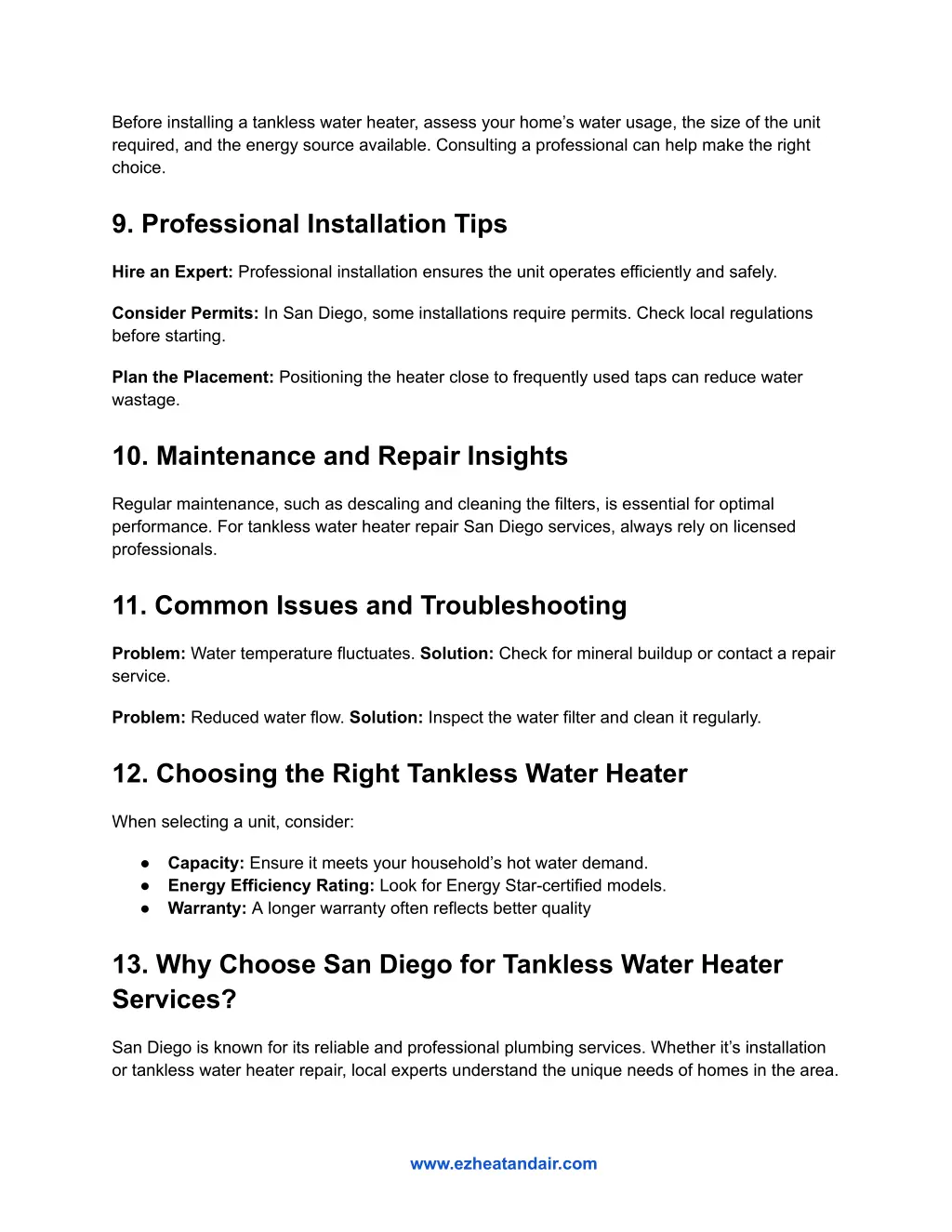 before installing a tankless water heater assess