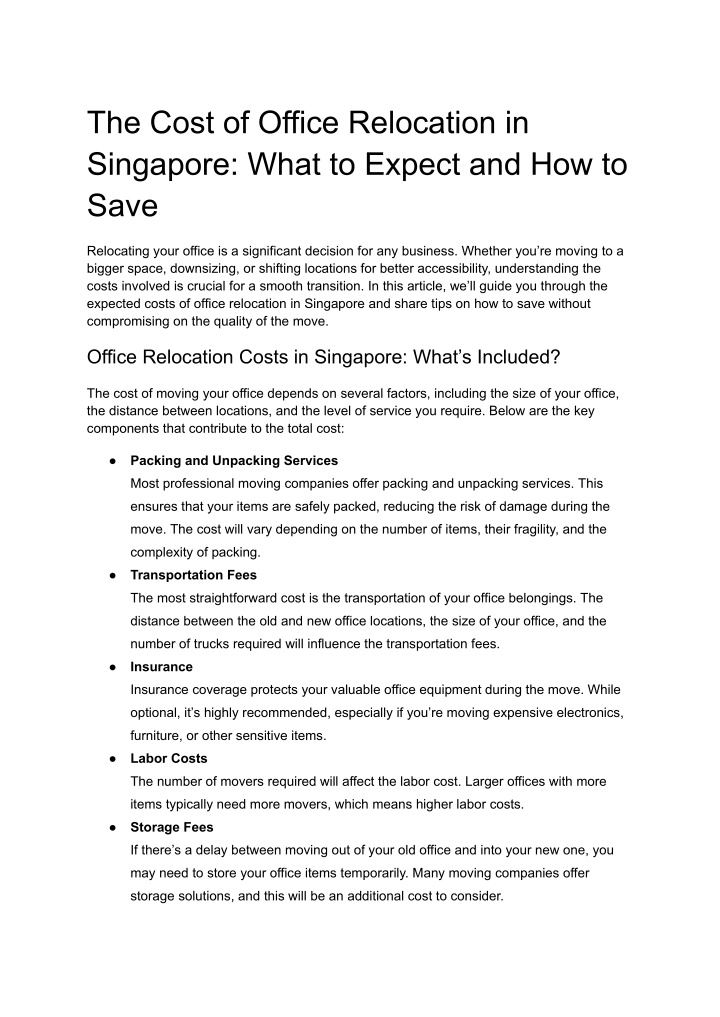 the cost of office relocation in singapore what