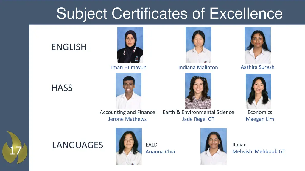 subject certificates of excellence subject