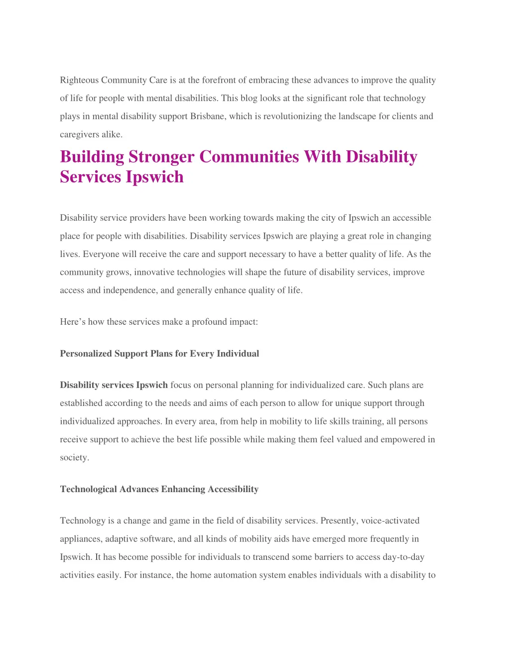righteous community care is at the forefront