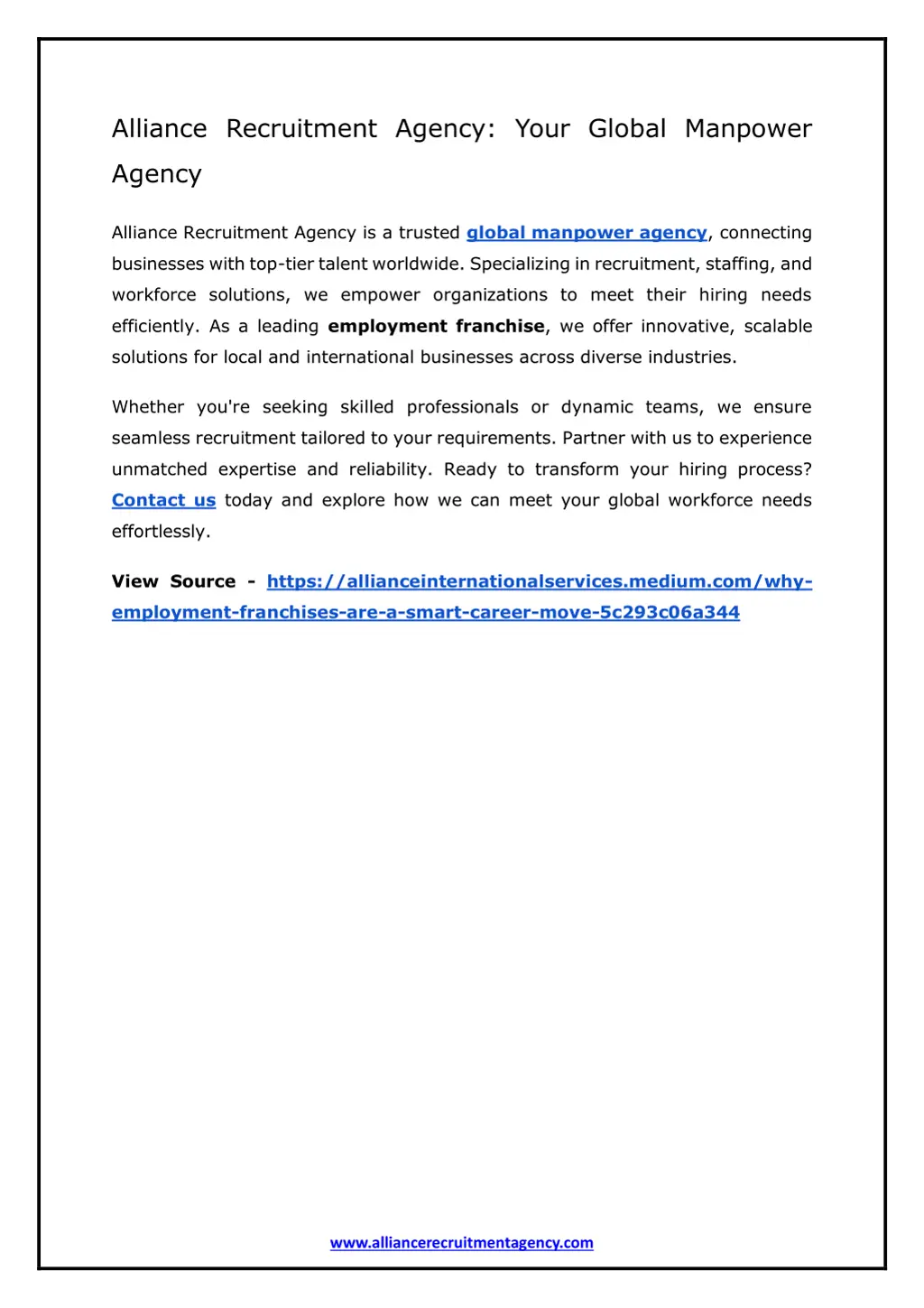 alliance recruitment agency your global manpower