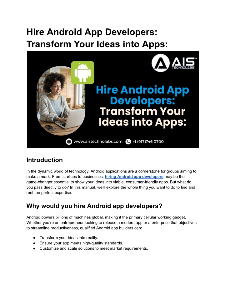 hire android app developers transform your ideas