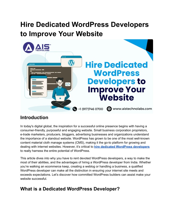 hire dedicated wordpress developers to improve