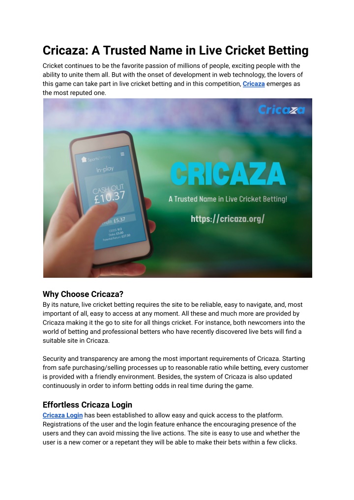 cricaza a trusted name in live cricket betting