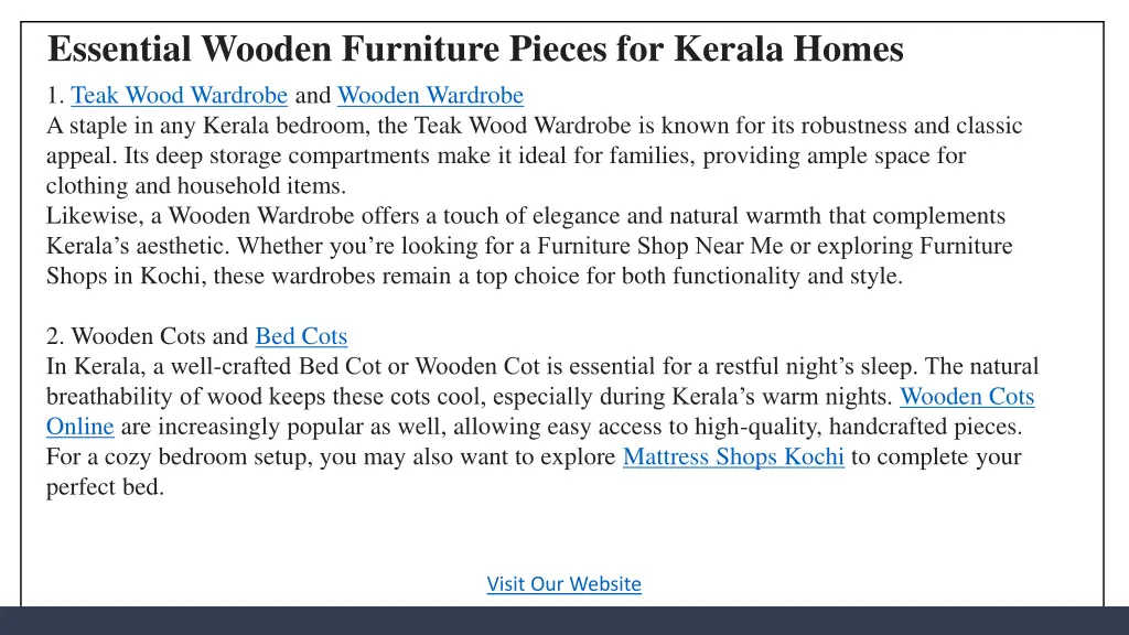 essential wooden furniture pieces for kerala