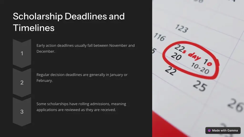 scholarship deadlines and timelines