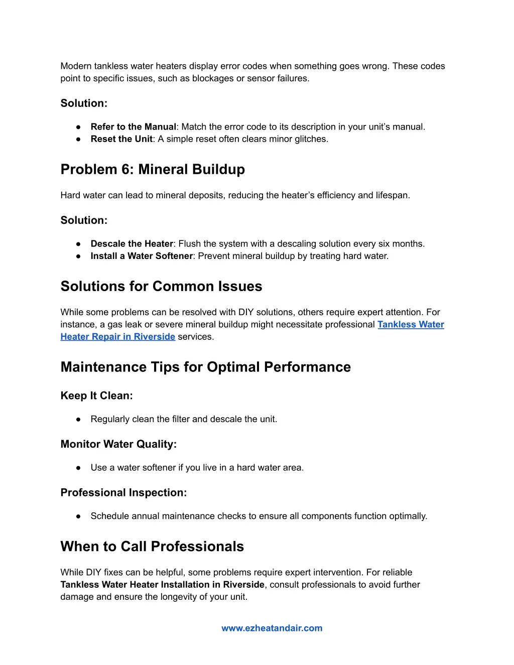 modern tankless water heaters display error codes