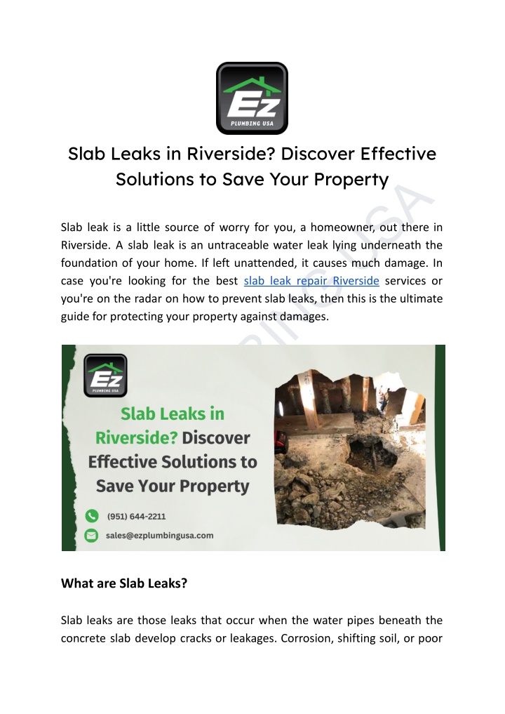 slab leaks in riverside discover e ective