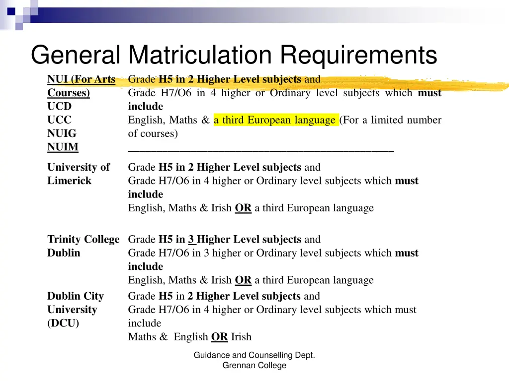 general matriculation requirements nui for arts