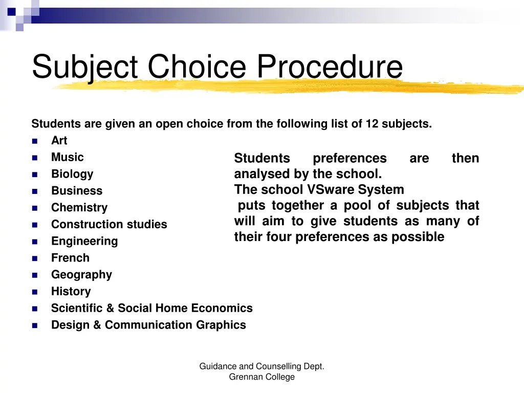 subject choice procedure