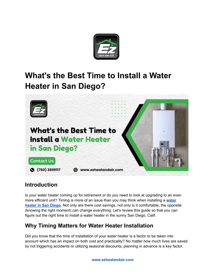 what s the best time to install a water heater