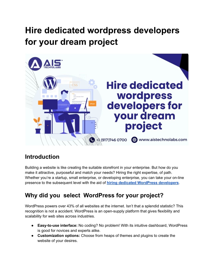 hire dedicated wordpress developers for your