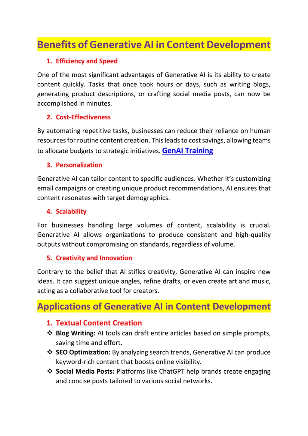 benefits of generative ai in content development