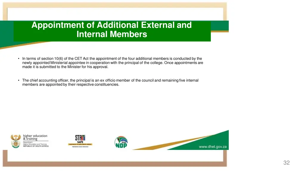 appointment of additional external and internal