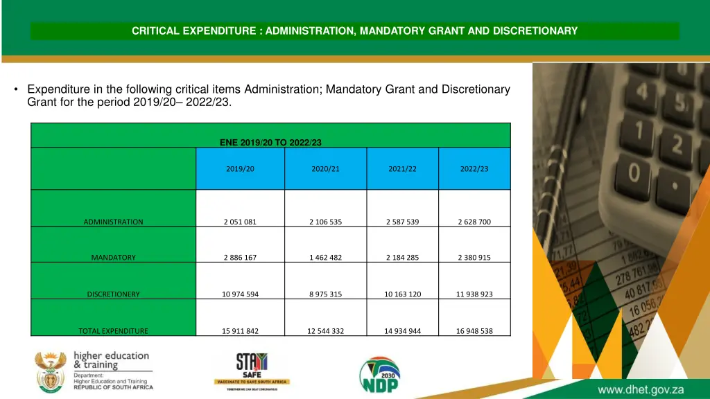 critical expenditure administration mandatory