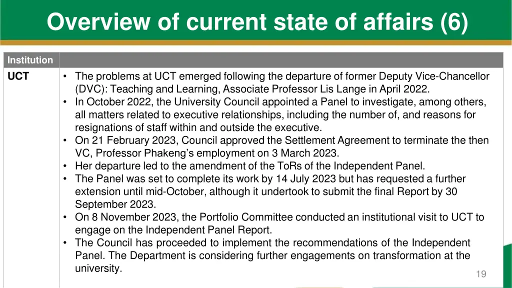 overview of current state of affairs 6