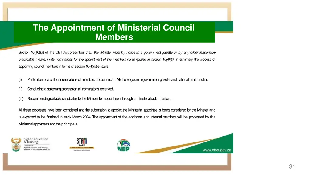 the appointment of ministerial council members