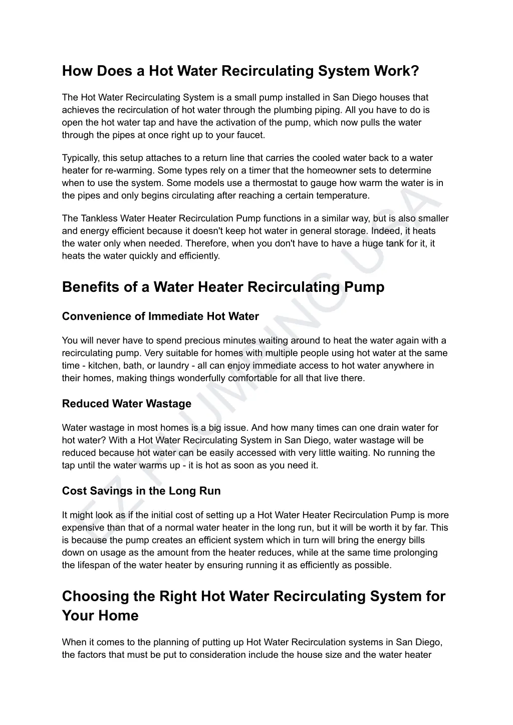 how does a hot water recirculating system work