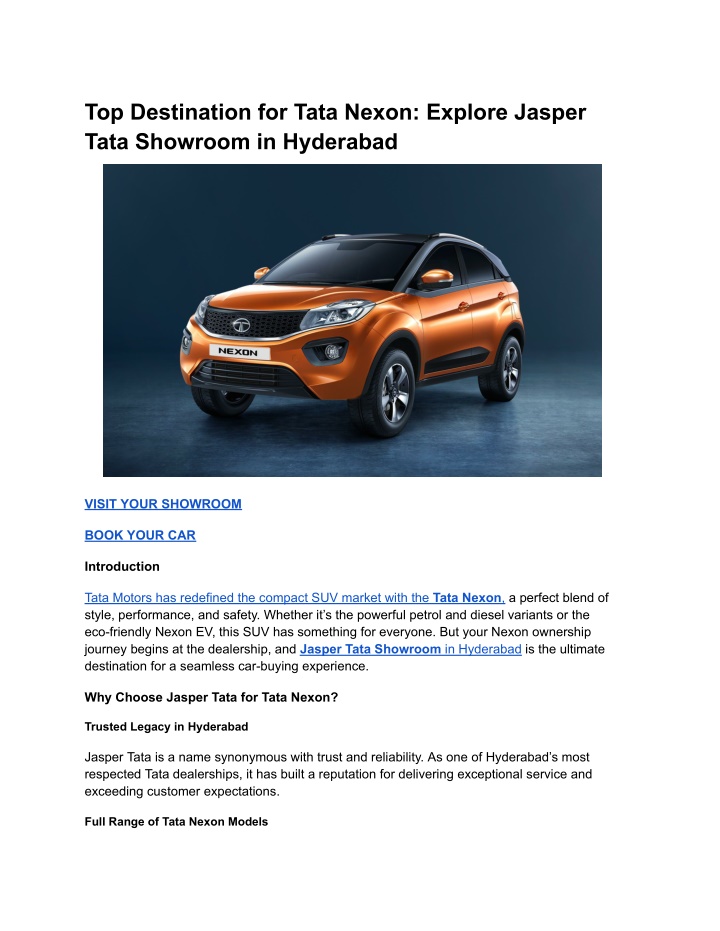 top destination for tata nexon explore jasper