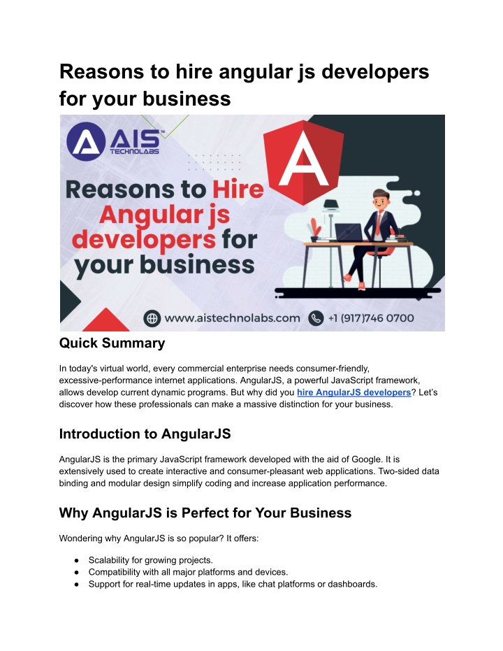 reasons to hire angular js developers for your