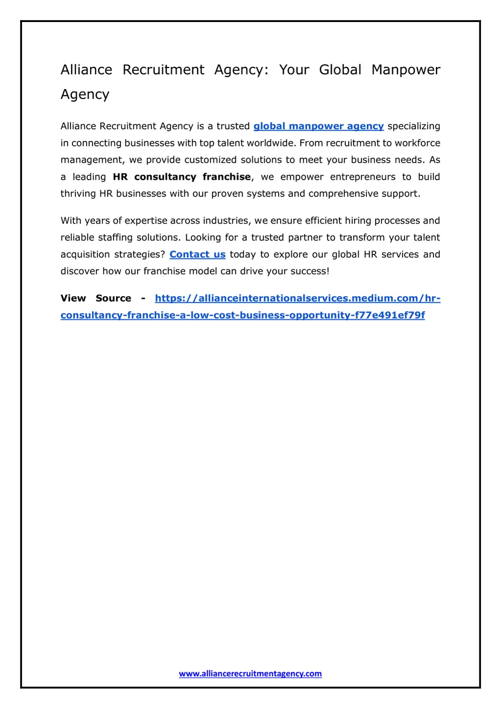 alliance recruitment agency your global manpower