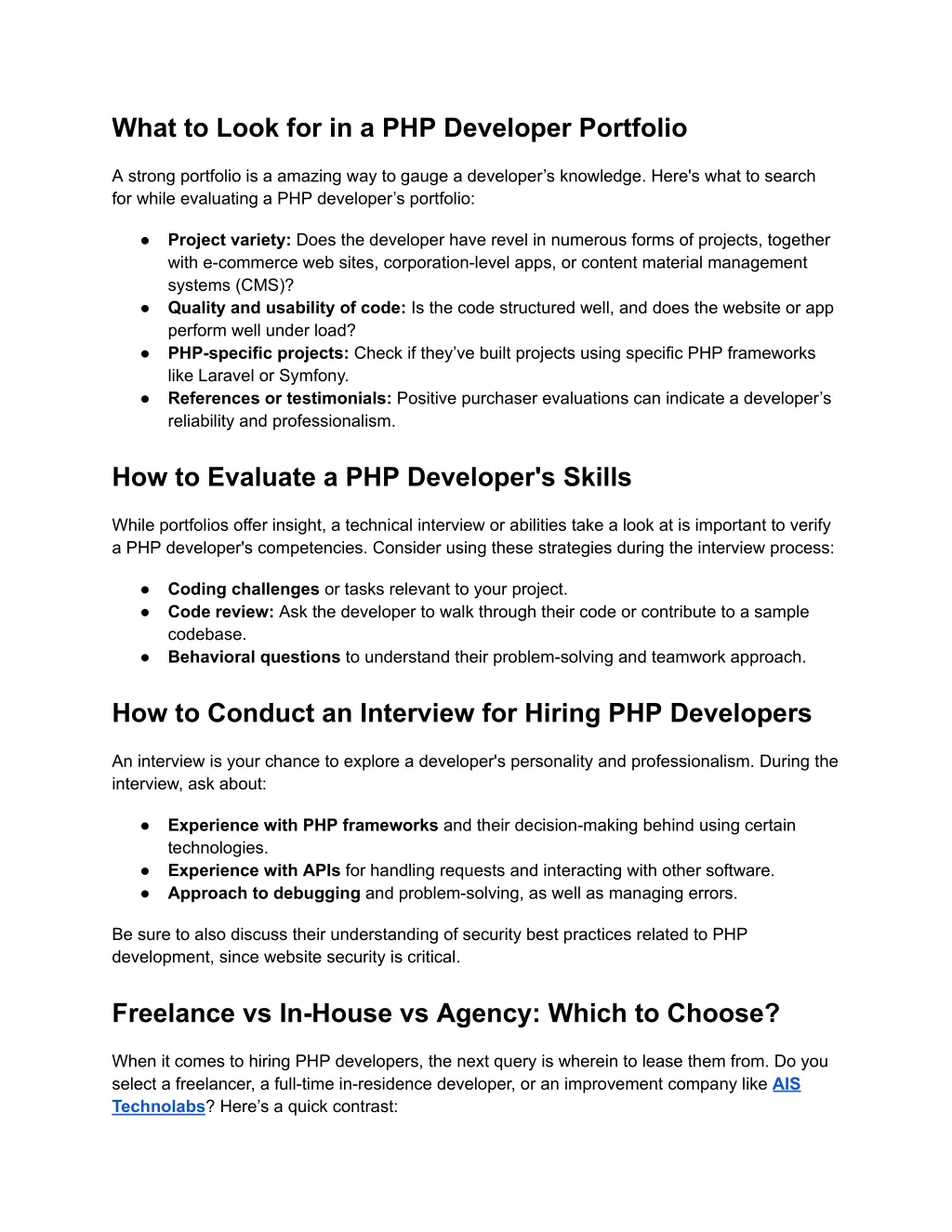 what to look for in a php developer portfolio