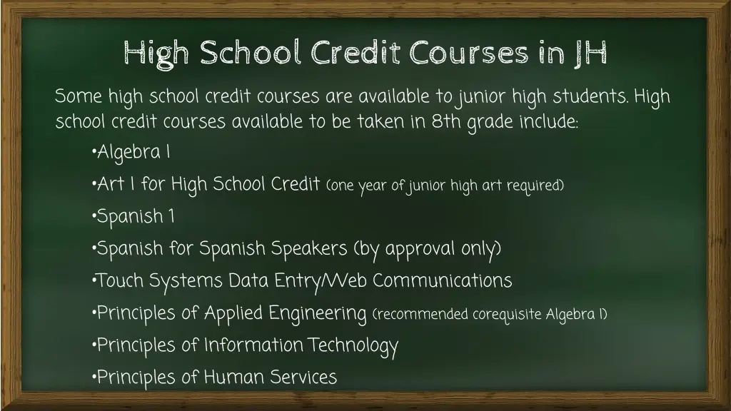 high school credit courses in jh