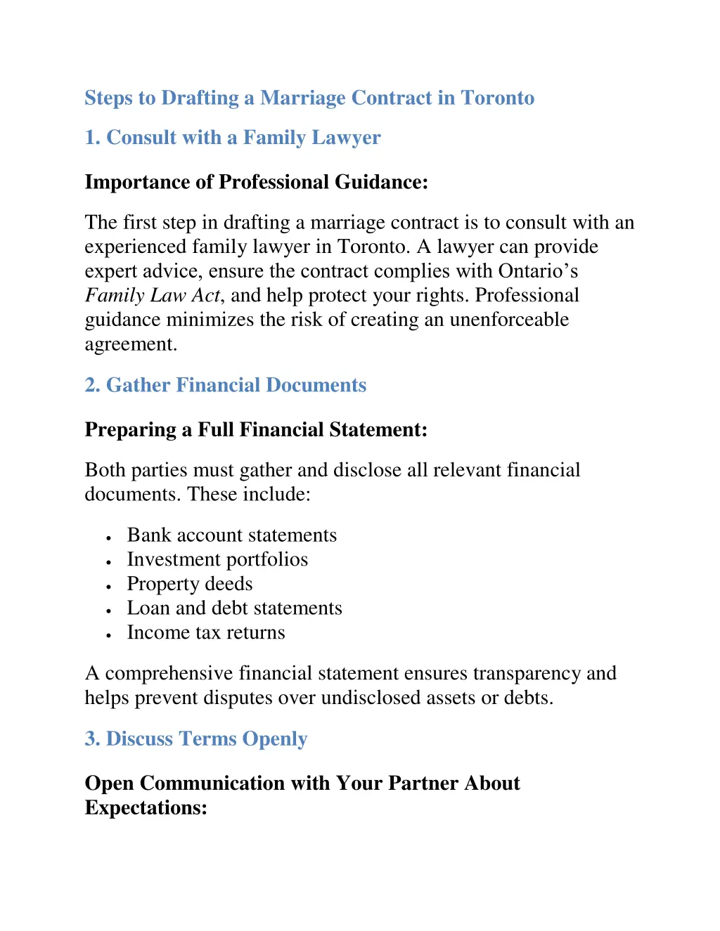 steps to drafting a marriage contract in toronto
