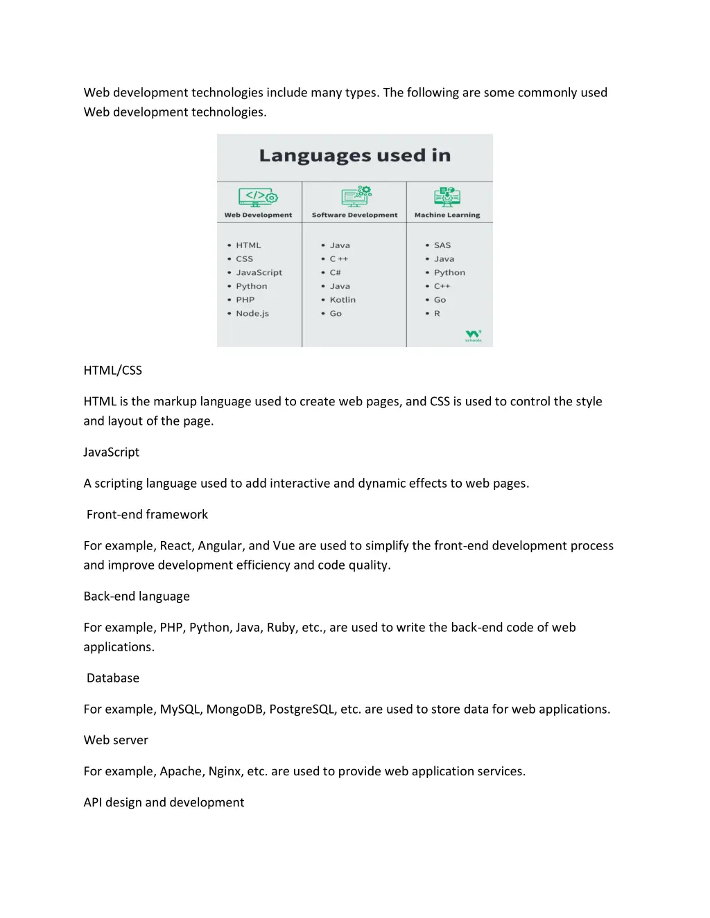 web development technologies include many types