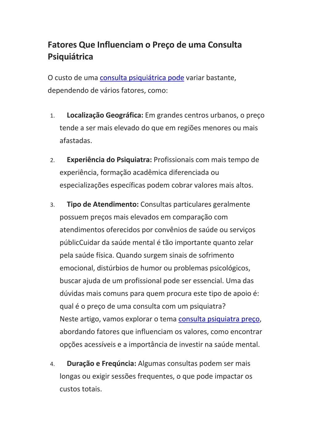 fatores que influenciam o pre o de uma consulta