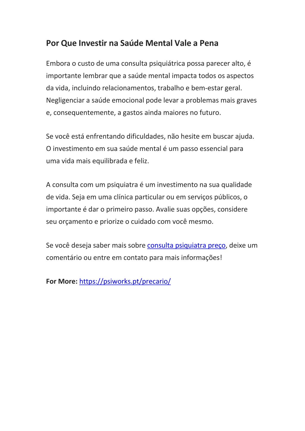 porque investir na sa de mental valea pena