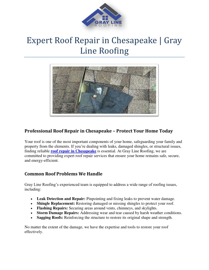 expert roof repair in chesapeake gray line roofing