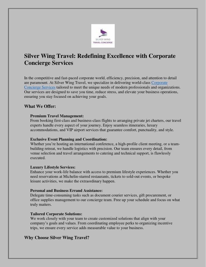 silver wing travel redefining excellence with