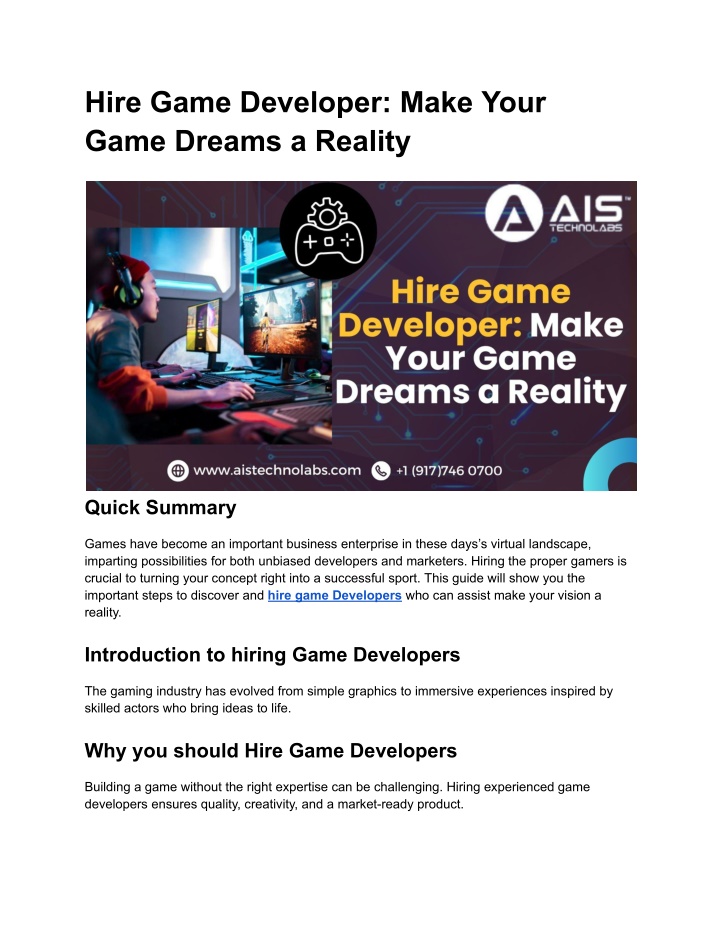 hire game developer make your game dreams