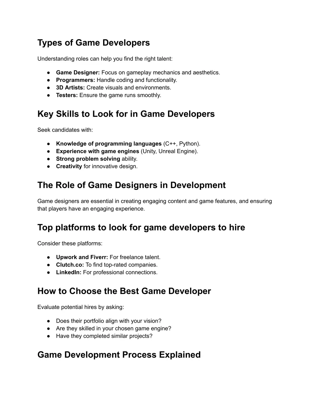 types of game developers