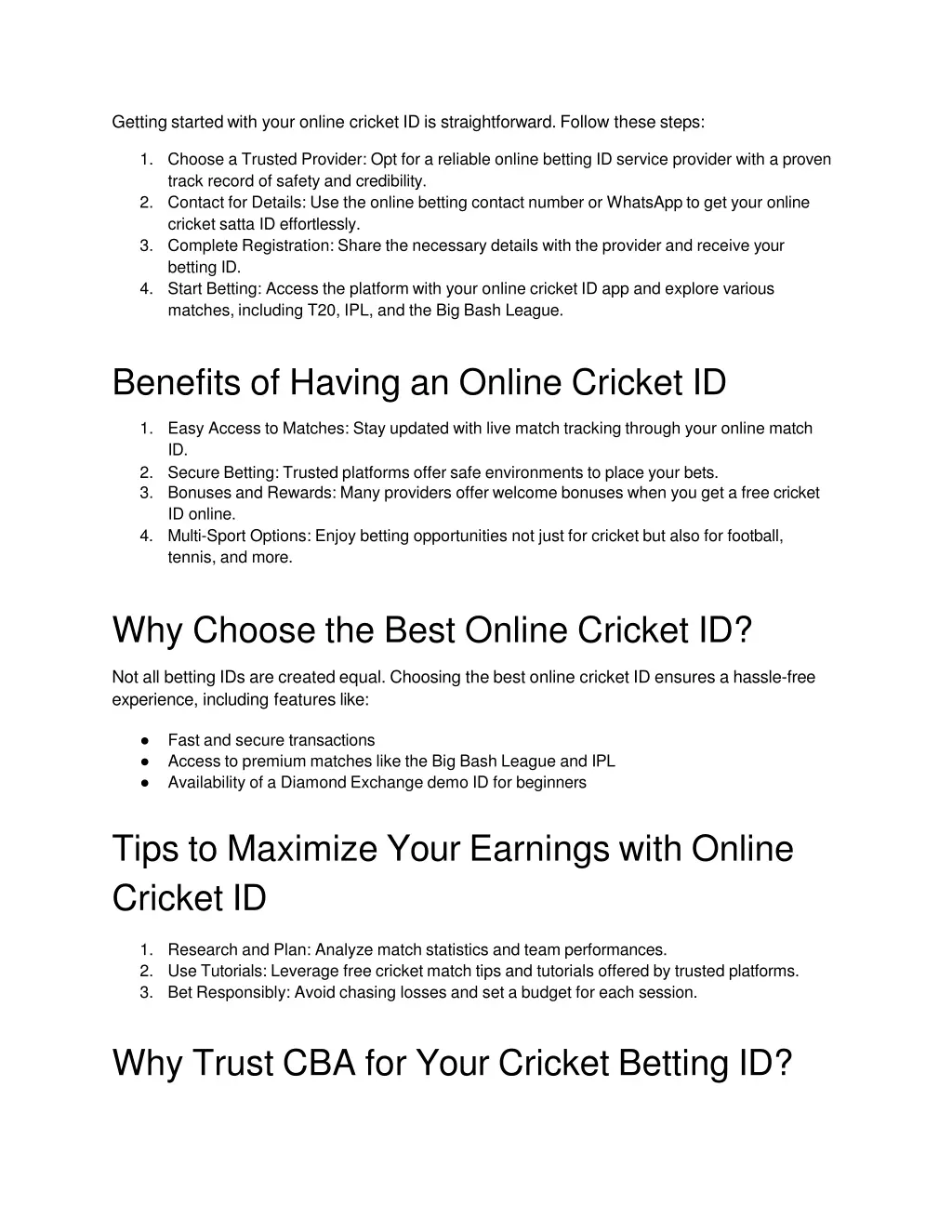 getting started with your online cricket